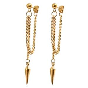NEW! 18K Gold Plated Minimalist Spike & Chain Drop Post Earrings